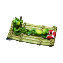(Frog bamboo steak) Floating Resins Frogs Statue Detailed Miniature Animal Figurine for Outdoor Water Features Garden Pond Decoration Gift Multicolor