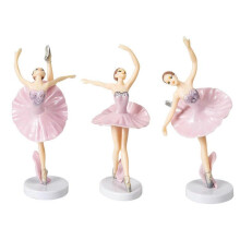 (Pink) 3pcs Dancing Girl Ballet Figurines For Birthday Cake With Pedestal Decor Dancer,100% New