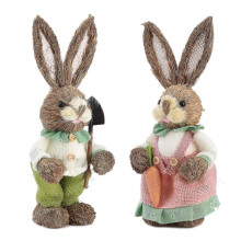 New 2023 Easter Straw Bunny Figurine Creative Easter Rabbit Decoration Straw Rabbit Ornament