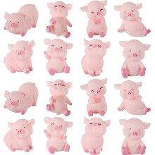 16 Little Pigs Lucky Charm Mini Figurine, Cake Decorations, Animals Collectible Toys for Fairy Garden Dollhouse