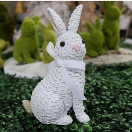 Simulation Bunny Figurine Easter Tabletop Deco Craft Ornament White-A 2