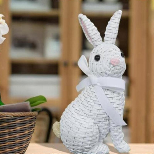 Simulation Bunny Figurine Easter Tabletop Deco Craft Ornament White-A 1