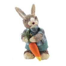 (Blue) 15% OFF - Straw Easter Bunny Figurines, Easter Straw Rabbit Art Crafts Tabletop Ornament for Party and Home Decor