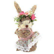(Pink) 15% OFF - Straw Easter Bunny Figurines, Easter Straw Rabbit Art Crafts Tabletop Ornament for Party and Home Decor