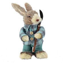 (Blue) 15% OFF - Straw Easter Bunny Figurines, Easter Straw Rabbit Art Crafts Tabletop Ornament for Party and Home Decor