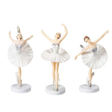 (White) Dancing Girl Dessert Table Decoration Ballet Figurines Dancer 3pcs White Pink With Pedestal Ballerina For Birthday Cake NEWEST