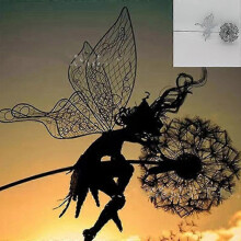 (P11) Garden Deco Fairies And Dandelions Dance Together Metal Lawn Landscape Sculpture