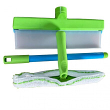 (Green) Recyclable Silicone Window Squeegee Kit Reusable Glass Cleaning Tools with Silicone Squeegee Microfiber Scrubber for Car Glass
