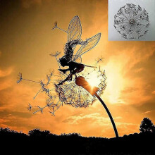 (P3) Garden Deco Fairies And Dandelions Dance Together Metal Lawn Landscape Sculpture