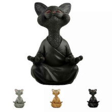 (Large Black Cat) Meditation Cats Buddha Figurine, Meditation Yoga Resin Figurine Home Decor