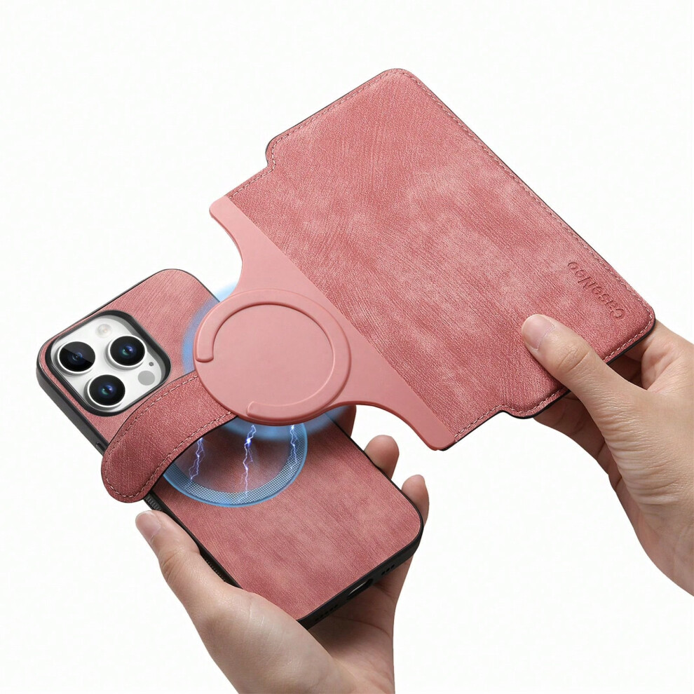 (pink, iPhone 12 Pro) Suitable for Apple iPhone 16 magnetic detachable two-in-one protective case with card slot and quick release case