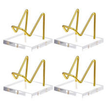 4 Pcs Acrylic Display Stand with Gold Metal Arms Display Pedestal with Acrylic Base Decorative Gold