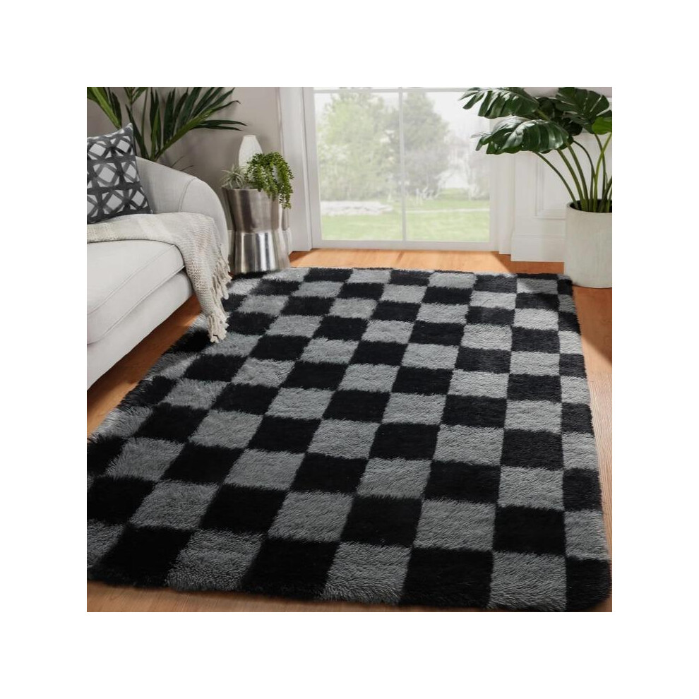 (Grey+Black, 120 x 160 cm (4 ft x 5 ft 3 in)) Autumn home decoration fluffy rug, non-slip soft floor mat, home living room decorative rug, bedroom acc-image-OPC-PJ7CCCC-NEW