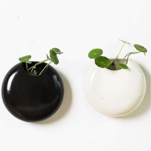 Set Of 2 Mini Wall-Mounted Ceramic Flower Pots White / Black