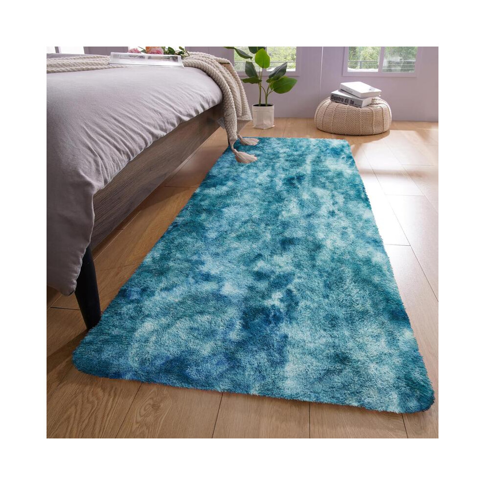 (Tie Dye Teal, (80W x 300L) cm Extra Large Runner) Fashionable printed long rug - durable, soft, non-slip for hallways, entryways and home decor - sty-image-OPC-PJ7CFDN-NEW