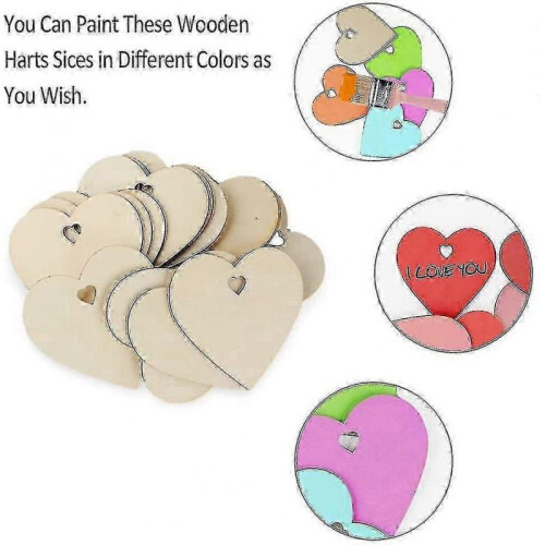 60pcs Heart-Shaped Wood Slices for DIY Crafts and Hanging Decor 2