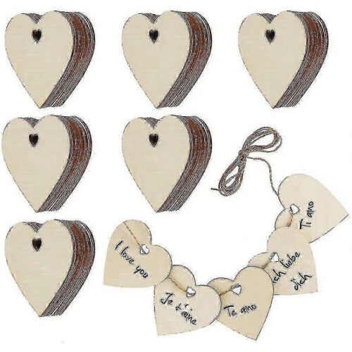 60pcs Heart-Shaped Wood Slices for DIY Crafts and Hanging Decor