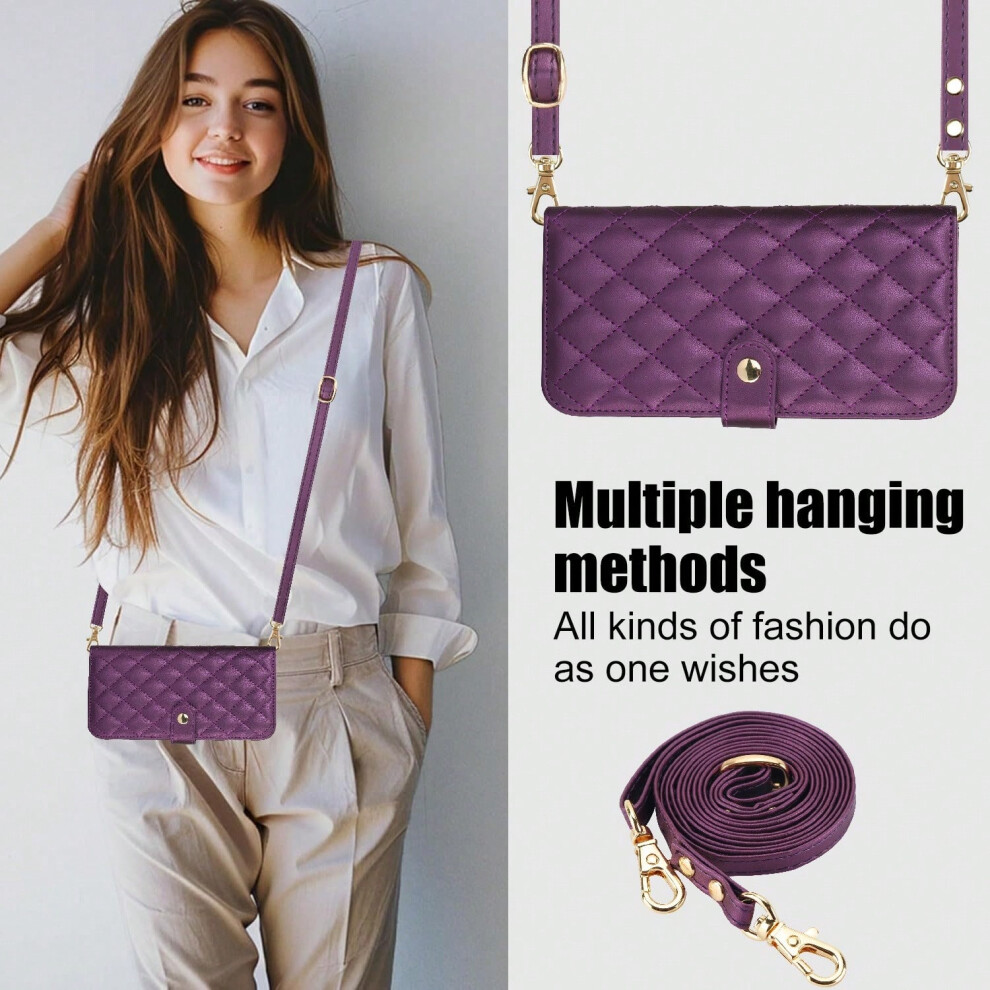 (Purple, iphone 13PRO) Suitable for Google 8A small Chanel style crossbody card bag leather case Google 8pro diamond bracket leather case-image-OPC-PJ7CHTW-NEW