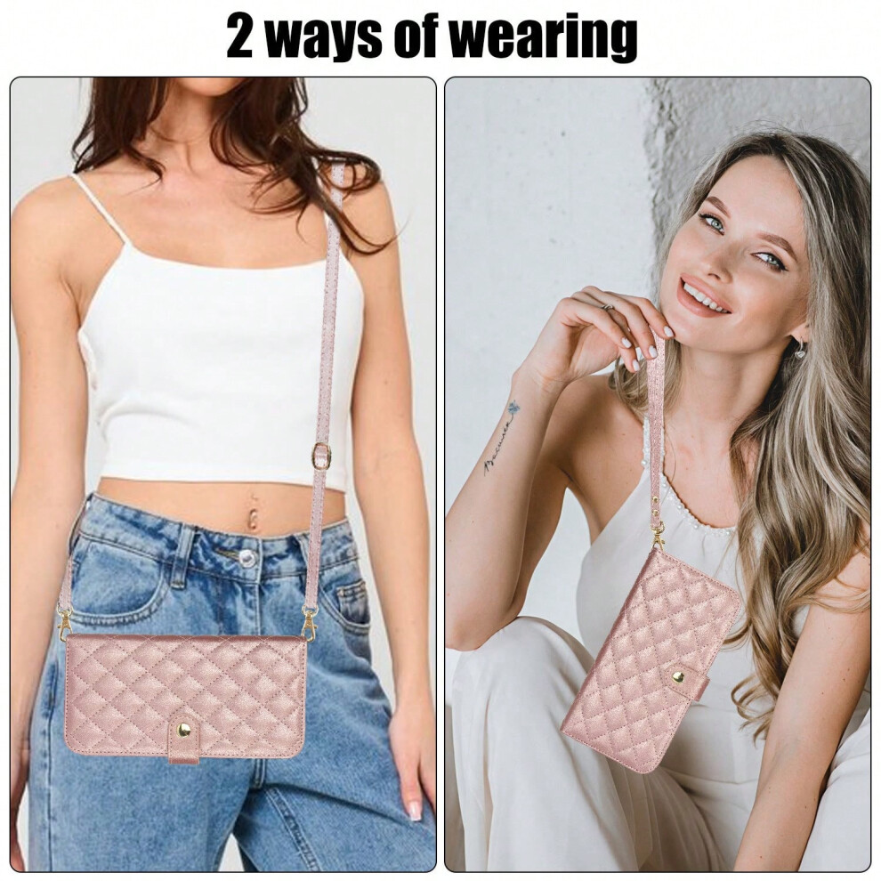 (pink, iphone14 6.1) Suitable for Google 8A small Chanel style crossbody card bag leather case Google 8pro diamond bracket leather case-image-OPC-PJ7CHZT-NEW