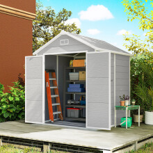 Outsunny 6 x 5ft Resin Garden Shed with Floor and Window, Light Grey