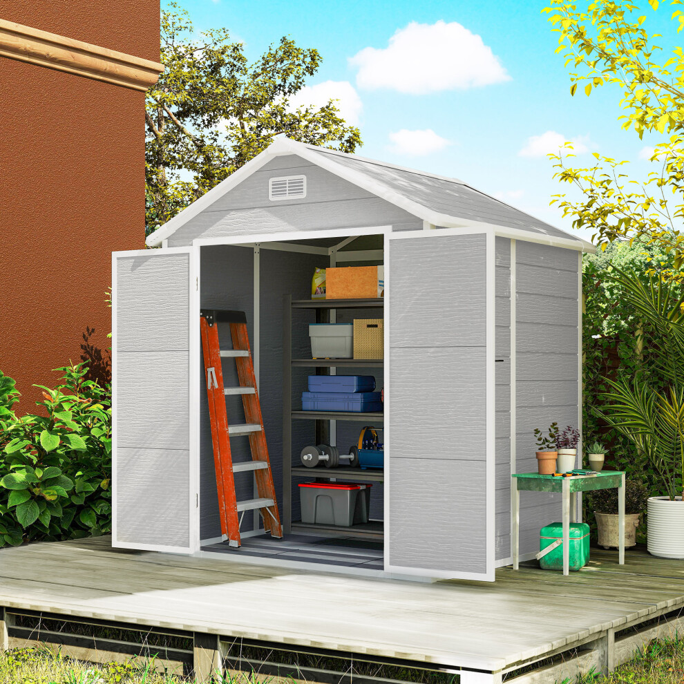 Outsunny 6 X 5Ft Resin Garden Shed With Floor And Window, Light/Grey