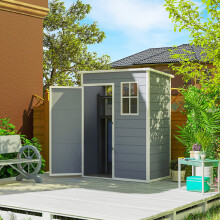 Outsunny 5' x 3' Garden Shed w/ Floor, Lockable Door, Window and Vent, Grey