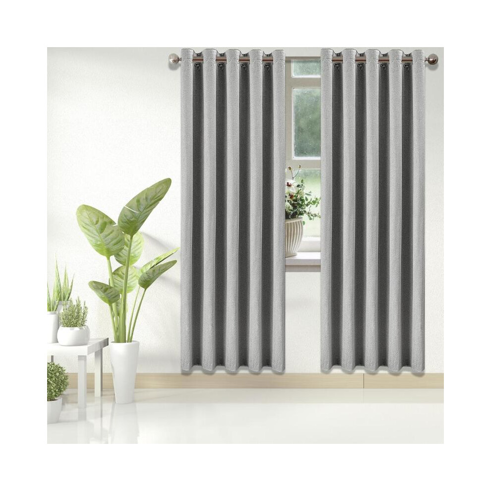 (Silver, 90" x 108" (229 x 274 cm)) 100% Blackout Linen-Textured Eyelet Curtains for Elegant Light Control and Natural Style-image-OPC-PJ7CP5C-NEW