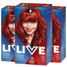 (035 Real Red - x3)Schwarzkopf Live Hair Colour 099 Deep Black - Pack Of 3