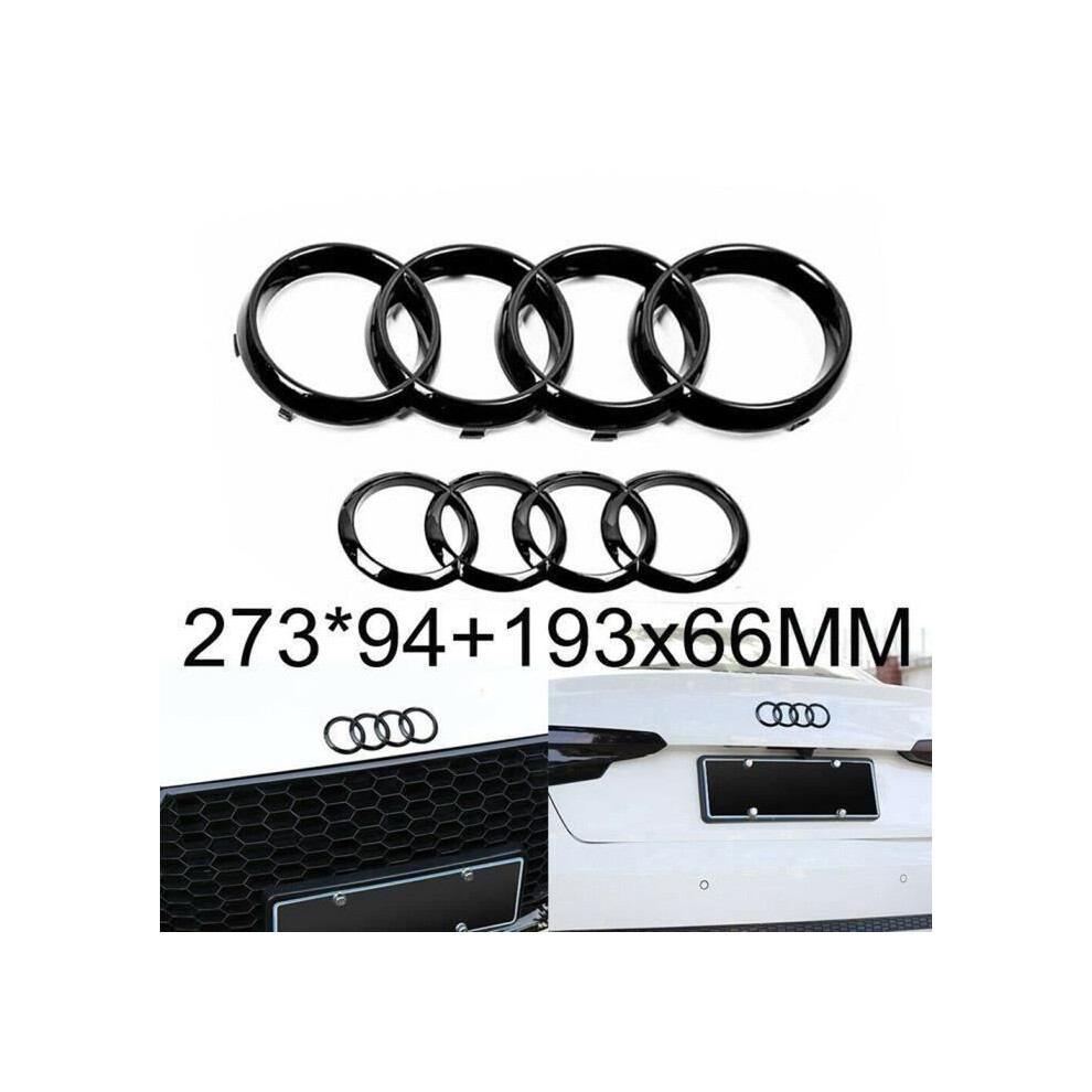 2Pcs Badge Logo Emblem Badge Grille Grills Front 273Mm + Rear 193Mm Gloss For Audi A1 A3 A4 A5 A6 Logo Black 9400448092451