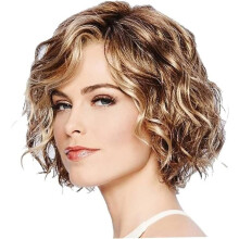Bob Wig Wavy Brown Mixed Short Wavy Curly Synthetic Natural Looking Wigs Heat Resistant Fiber Hair