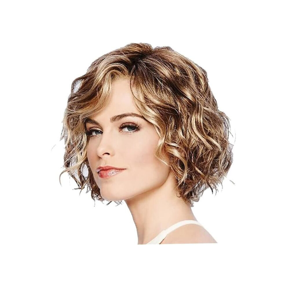 Aihontai Unisex Brown Bob Wig Wavy Mixed Short Wavy Curly Synthetic Natural Looking Wigs Heat Resistant Fiber Hair