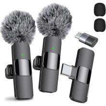 Professional Wireless Lavalier Microphone, 2 Pack, Noise Reduction, Clear Recording