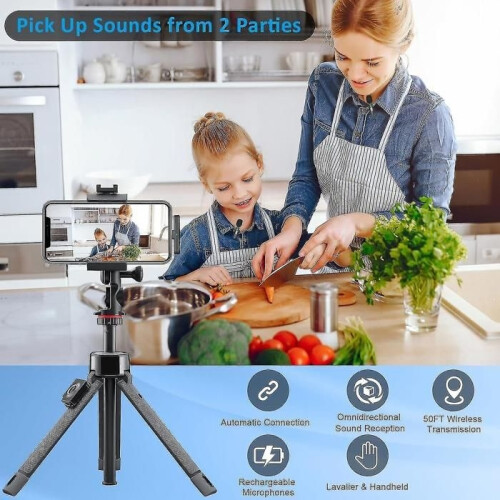 Professional Wireless Lavalier Microphone, 2 Pack, Noise Reduction, Clear Recording 1