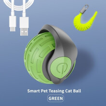 Interactive cat toy with replaceable tail, USB rechargeable striped plastic ball, random movement - Green