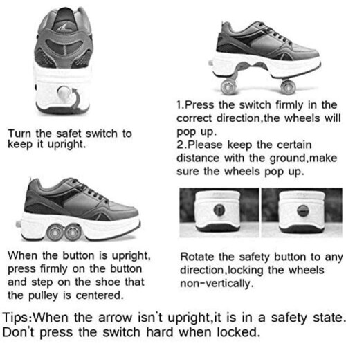 Inline Skate, 2in1 Shoes, Adjustable Quad Roller Skate Boots for Skating, Running, 38 2