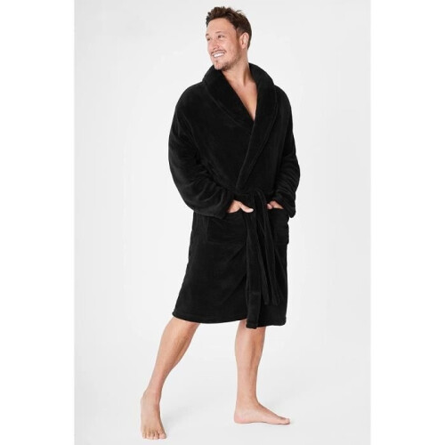 Bathrobe - Not specified - Size L - Flannel - Black - Warm