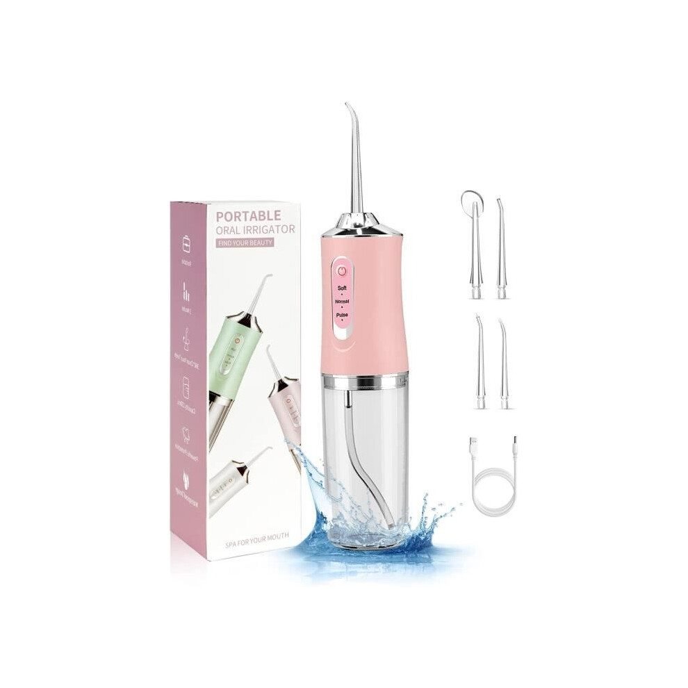 Portable Water Flosser Oral Irrigator 230ml USB Rechargeable with 3 Modes and 4 Nozzles IPX7 Waterproof for Travel Home