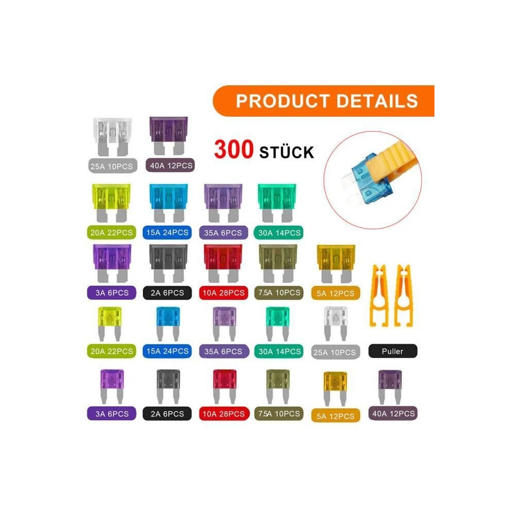 Aihontai 300Pcs Car Fuses In Set 2A To 40A, 11+19Mm Car Blade Fuse Assortment