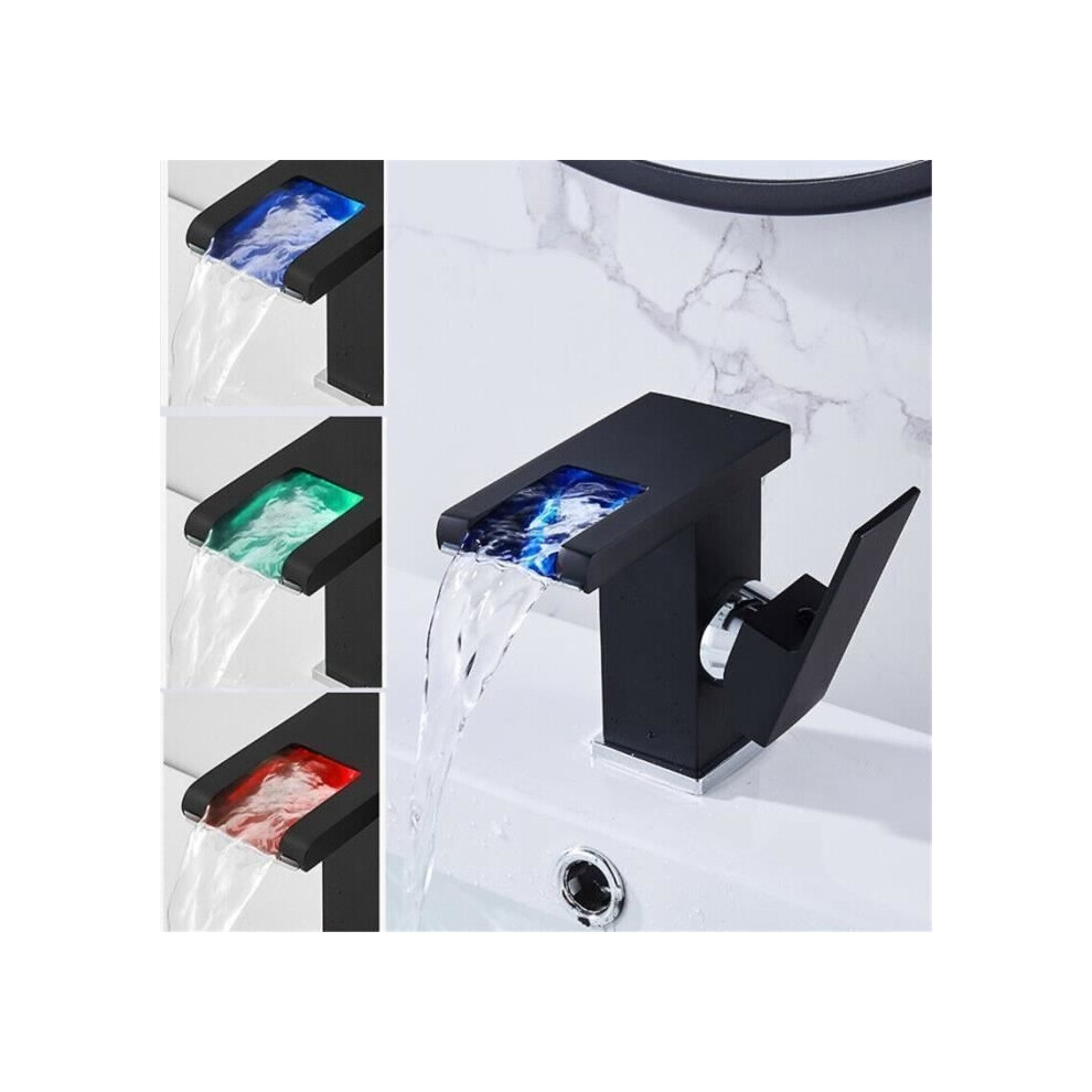 Black Waterfall LED Sink Faucet - Bathroom Faucet - Black Chrome Low Basin Mixer Tap - Vintage Faucet