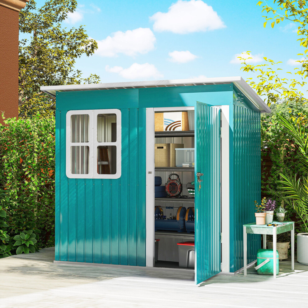 Outsunny 7 X 4Ft Galvanised Steel Garden Shed With Foundation Kit, Green