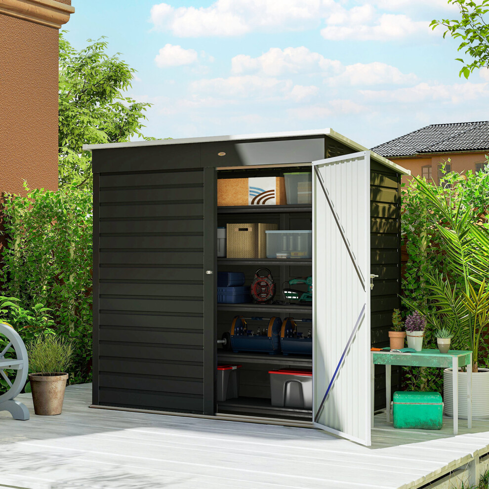 Outsunny 6 X 4Ft Metal Garden Shed With Lockable Door And Gloves, Dark/Grey