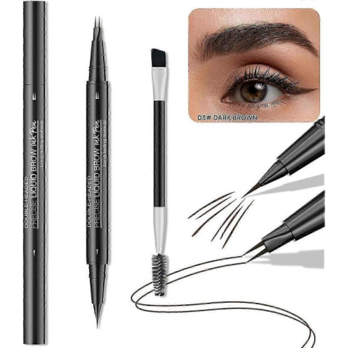 (Dark Brown) Natural Brow Eyebrow Pen, New 2-In-1 Dual-Ended Microblading Eyebrow Pencil, with Micro-Fork-Tip and Precise Brush-Tip 1