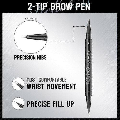 (Black)Natural Brow Eyebrow Pen, New 2-In-1 Dual-Ended Microblading Eyebrow Pencil, with Micro-Fork-Tip and Precise Brush-Tip 2