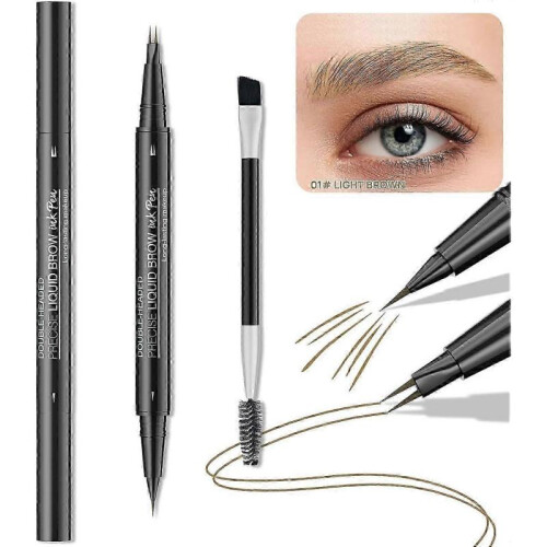 (Light Brown)Natural Brow Eyebrow Pen, New 2-In-1 Dual-Ended Microblading Eyebrow Pencil, with Micro-Fork-Tip and Precise Brush-Tip 1