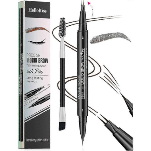 (Dark Brown) Natural Brow Eyebrow Pen, New 2-In-1 Dual-Ended Microblading Eyebrow Pencil, with Micro-Fork-Tip and Precise Brush-Tip