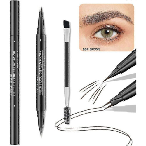 (Brown)Natural Brow Eyebrow Pen, New 2-In-1 Dual-Ended Microblading Eyebrow Pencil, with Micro-Fork-Tip and Precise Brush-Tip 1