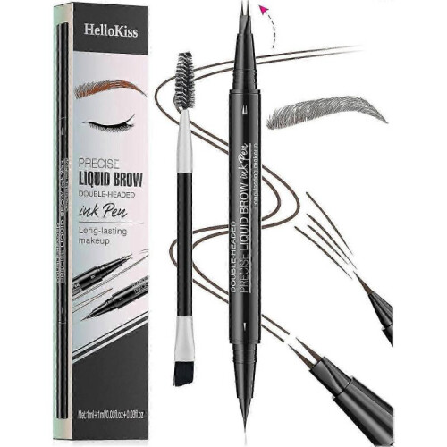 (Brown)Natural Brow Eyebrow Pen, New 2-In-1 Dual-Ended Microblading Eyebrow Pencil, with Micro-Fork-Tip and Precise Brush-Tip