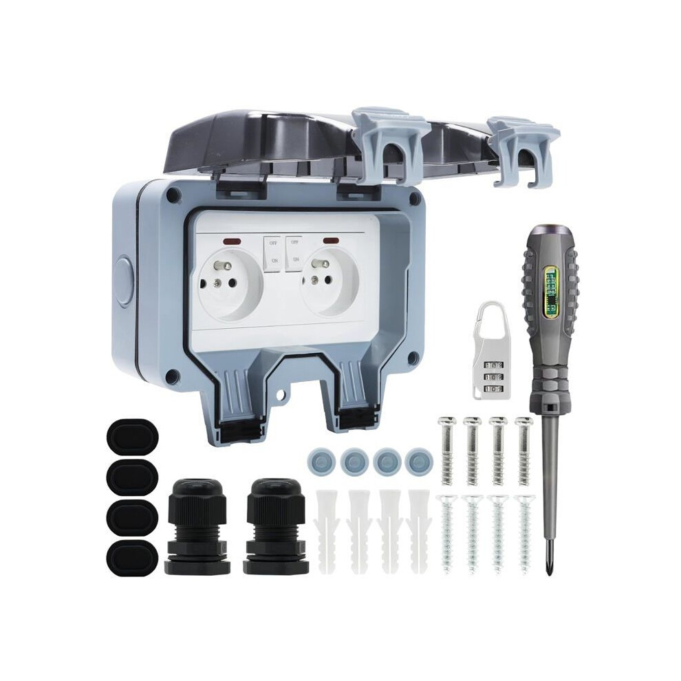 Prise extérieure étanche IP66 avec interrupteur, prise extérieure à double paroi pour cuisine, salle de bain, garage, piscine et