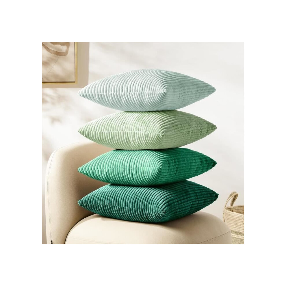 Lot de 4 housses de coussin en velours côtelé vert, taies d'oreiller, coussins de canapé, décoration esthétique, 40 x 40 cm