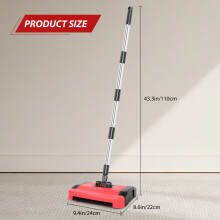 Manual Carpet Sweeper Large-Capacity Detachable Waste Bin for Under-Furniture Cleaning Effective on Pet Hair, Dust & Debris for Carpets & Hard Floors